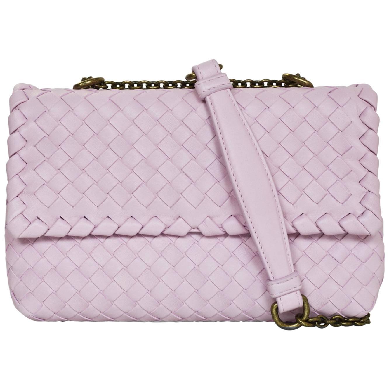 Bottega Veneta Light Pink Dragee Intrecciato Woven Leather Baby Olimpia Bag 