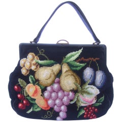 Needlepoint Fruit Theme Retro Handbag circa 1960s