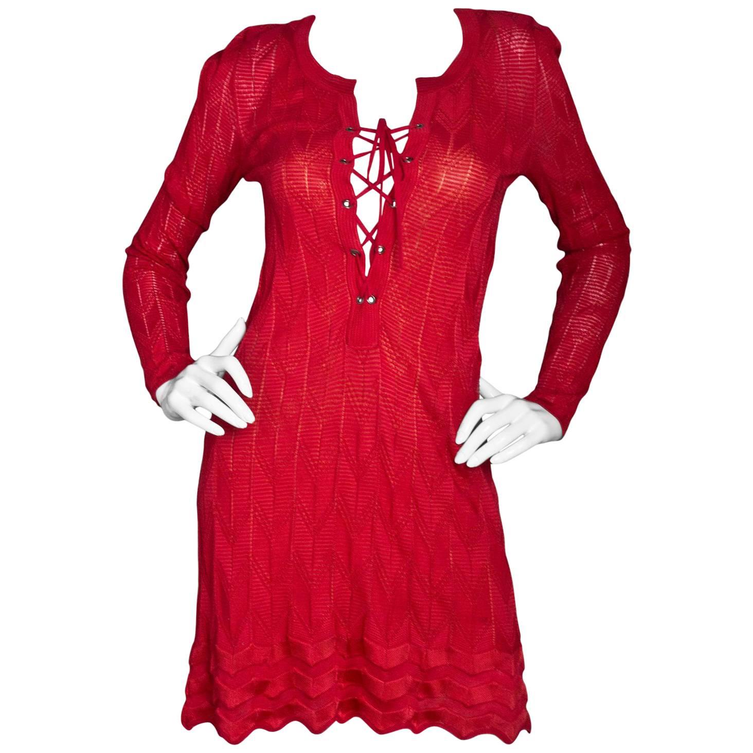 M Missoni Red Lace Up Dress Sz IT38