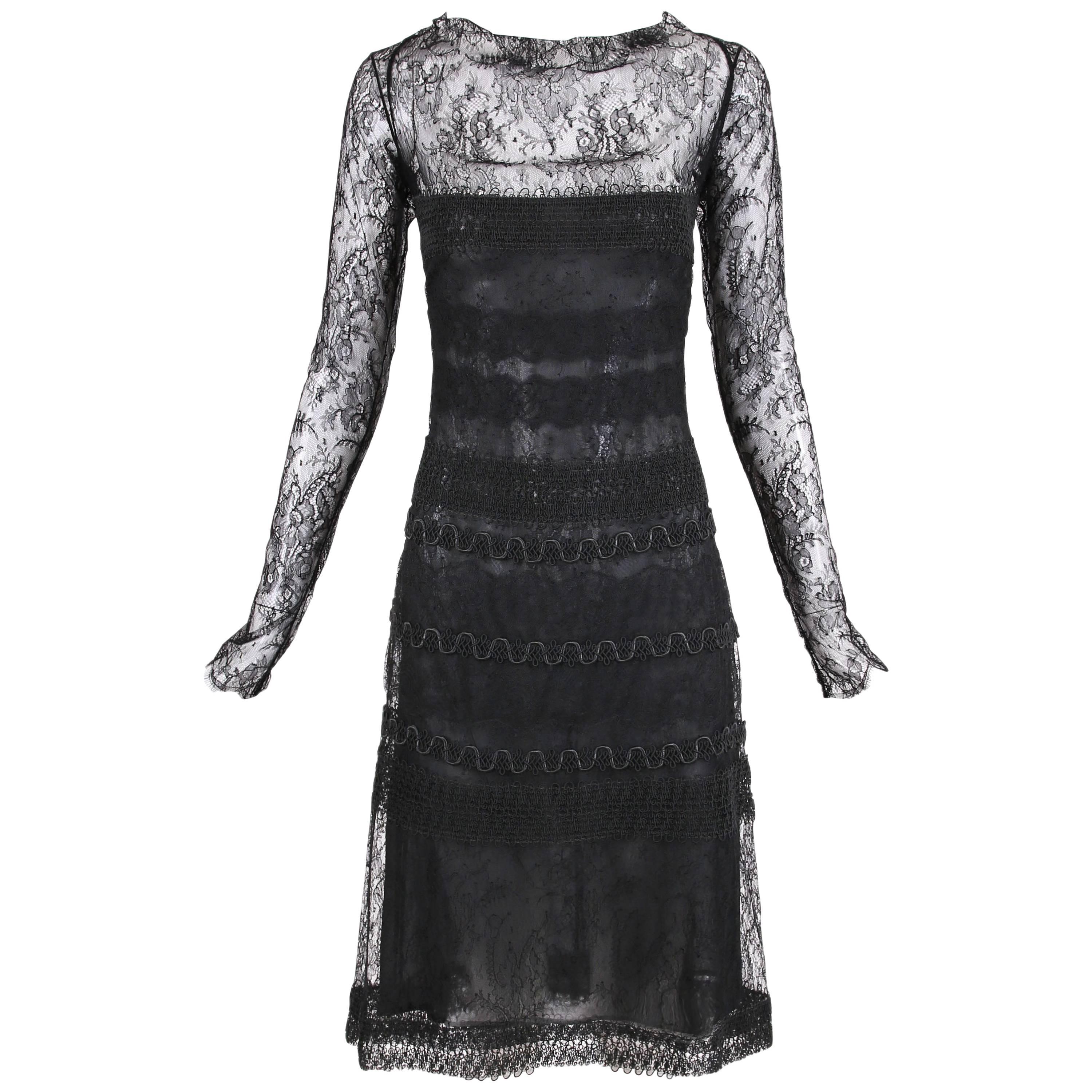 Vintage Guy Laroche Couture Black Lace Illusion Cocktail Dress