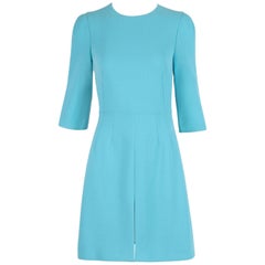 Dolce & Gabbana Blue Wool Crepe Cocktail Day Dress w/3/4" Sleeves