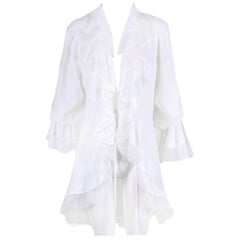 Vintage Yves Saint Laurent YSL White Linen Poet Blouse with Open Front and Lace Trim
