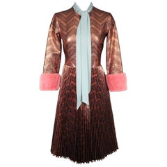 Gucci Brown Zig Zag Lurex Plissé Runway Dress, Fall 2015