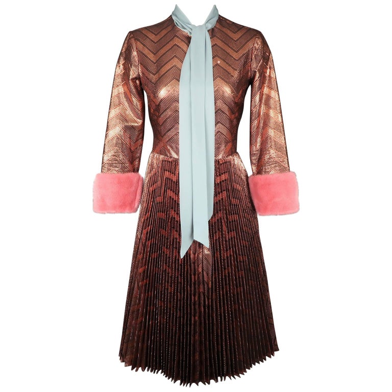 Gucci Brown Zig Zag Lurex Plissé Runway Dress Fall 2017 At 1stdibs Gucci Brown Zig Zag Lurex Plissé Runway Dress Fall 2017 For