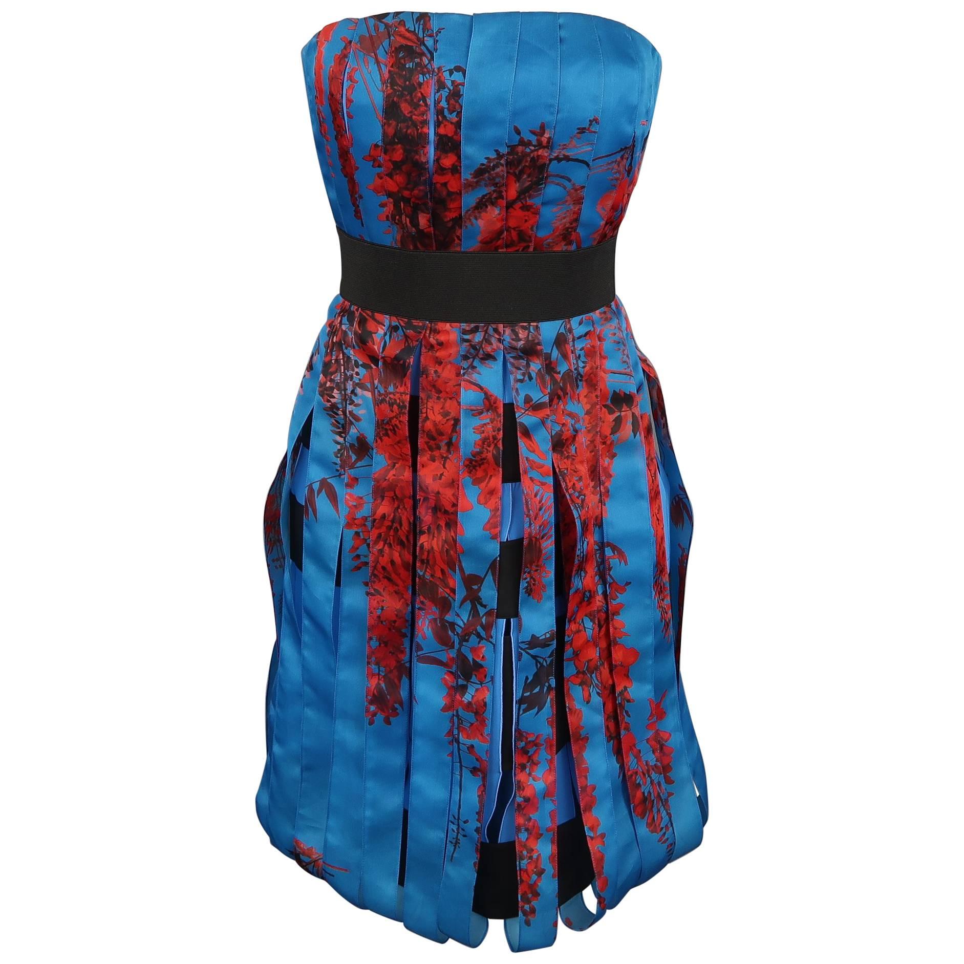 Christian Dior Dress - Spring 2014 Runway - Blue, Red, Floral, Silk, Cocktail