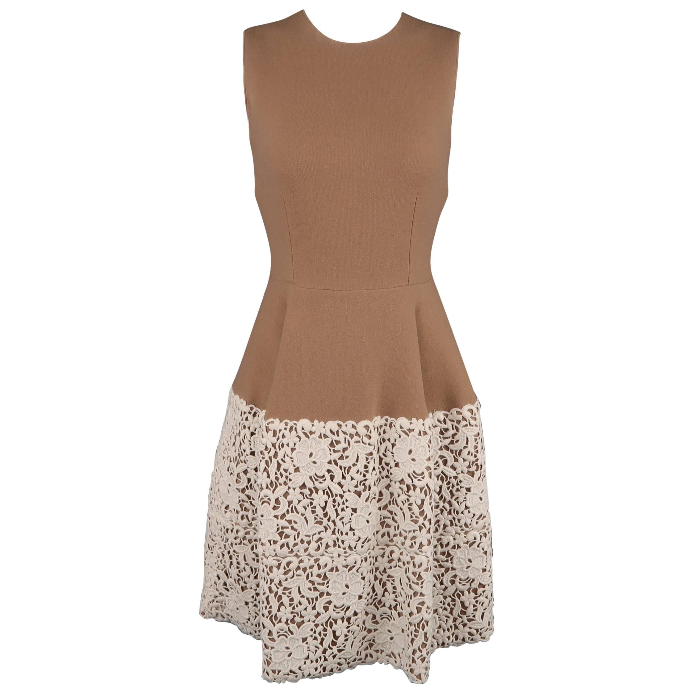 DOLCE & GABBANA Size 6 Camel Stretch Wool Cream Lace Skirt Cocktail Dress