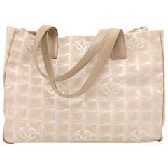 Chanel Travel Line Beige Jacquard Nylon Large Tote Bag