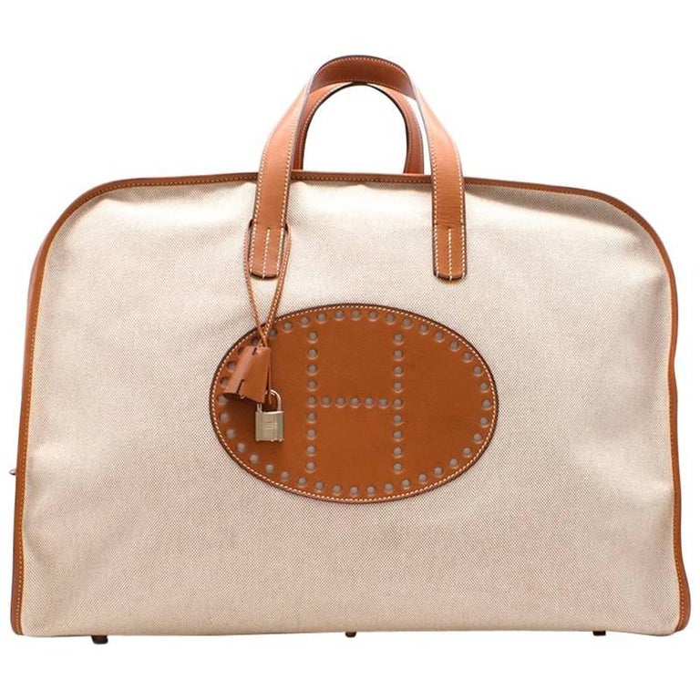 Hermes Toile and Barenia Leather XL Evelyne Travel Bag at 1stDibs