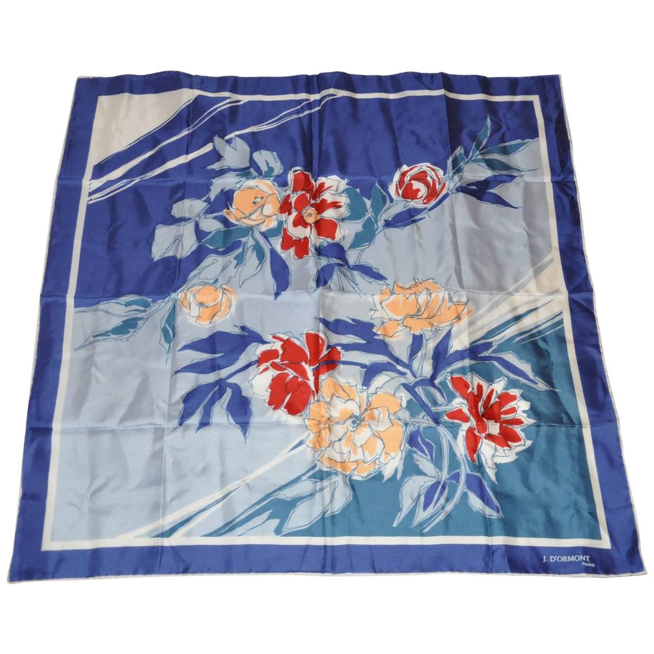 J. D'Ormont of Paris Bold Floral Silk with Hand-Rolled Edges Scarf For Sale