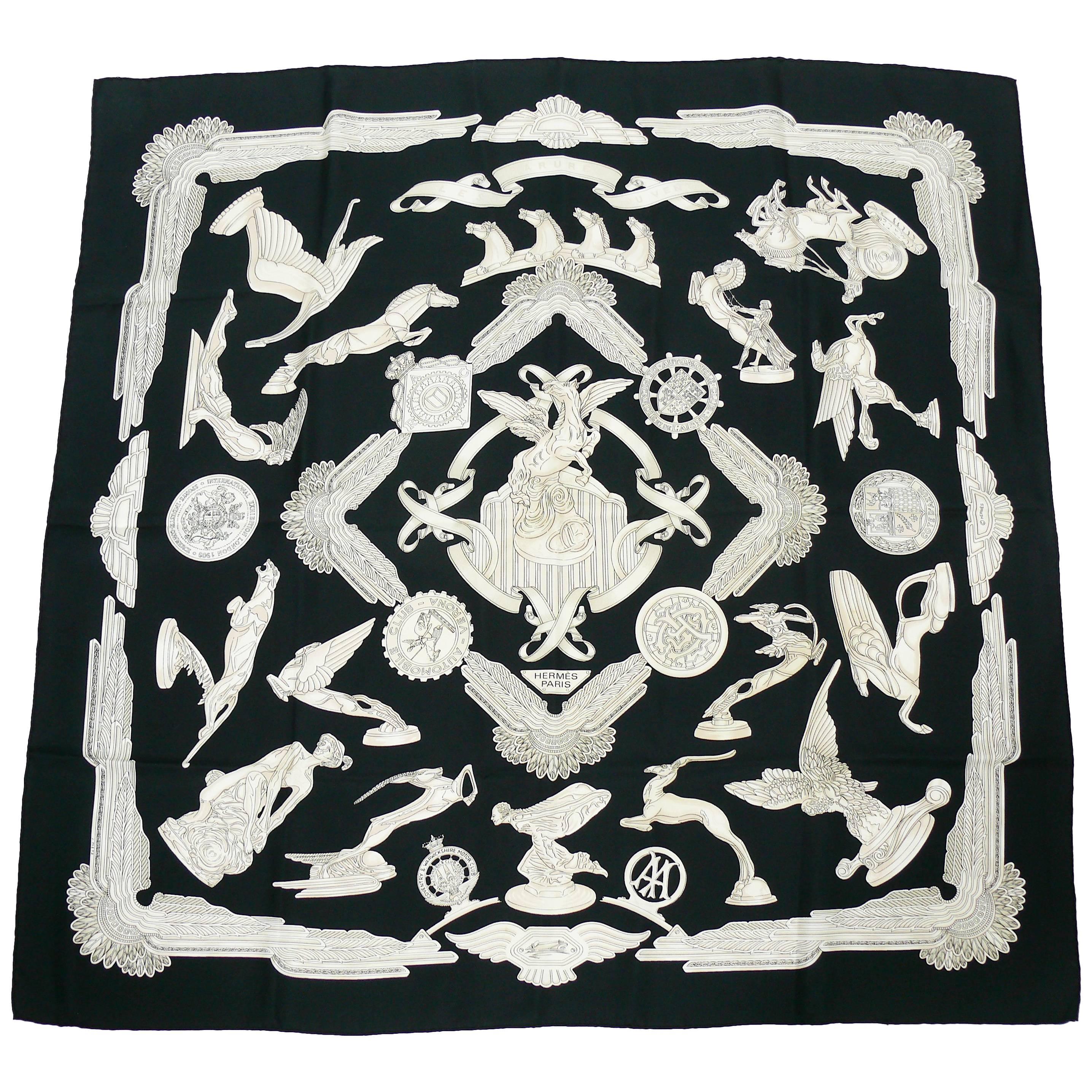 Hermès Vintage "Les Parures Du Vent" Silk Carre Scarf Designed by Joachim Metz