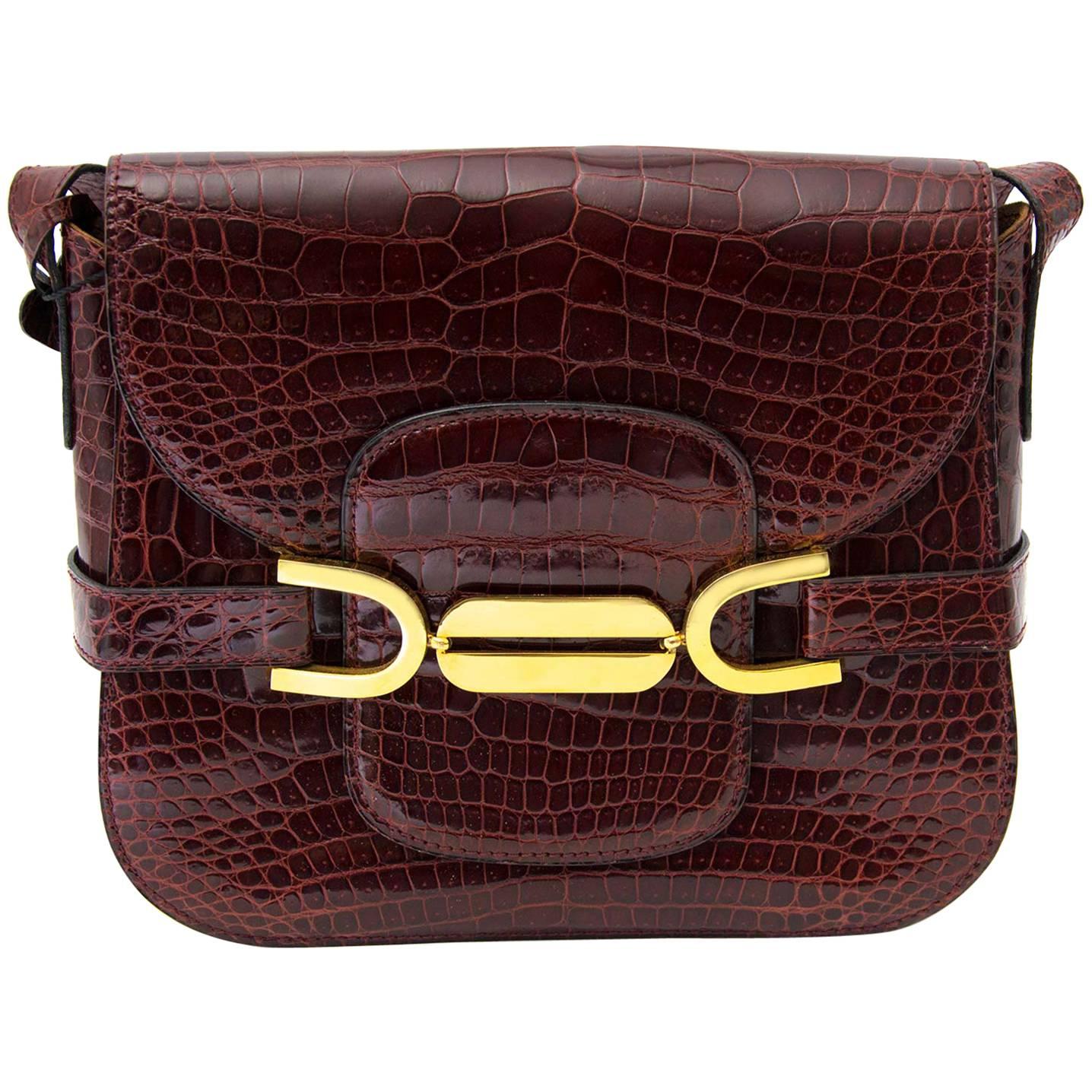 Delvaux Vintage Bordeaux Croco Leather Bag For Sale