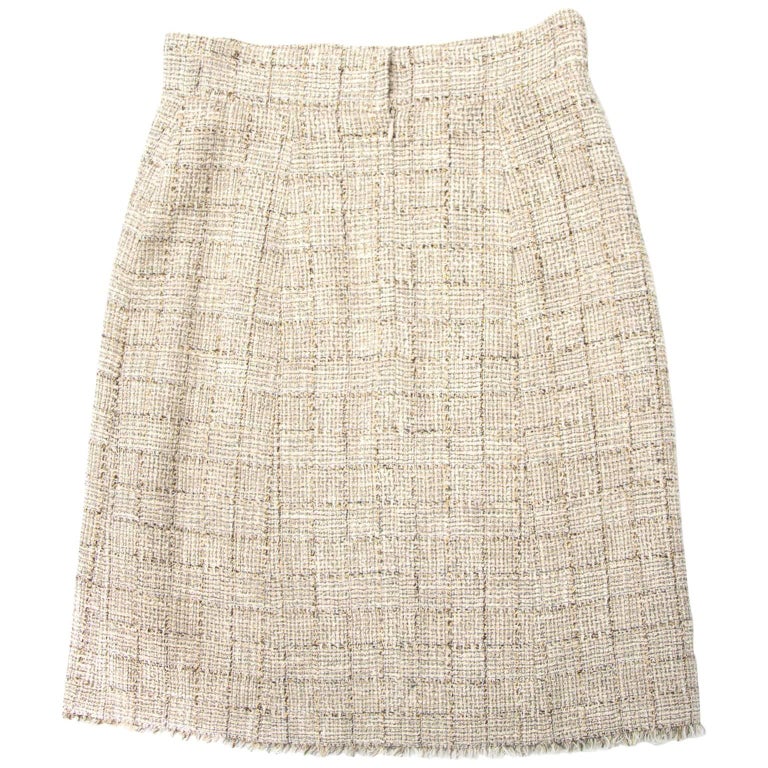 Chanel Beige Tweed Midi Skirt Size 40 (FR) at 1stdibs