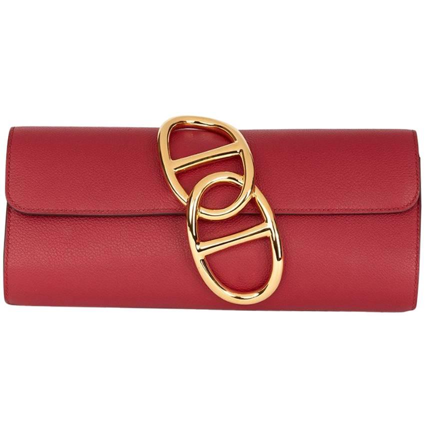 Hermes Rouge Grenat Evergrain Leather Egee Clutch For Sale