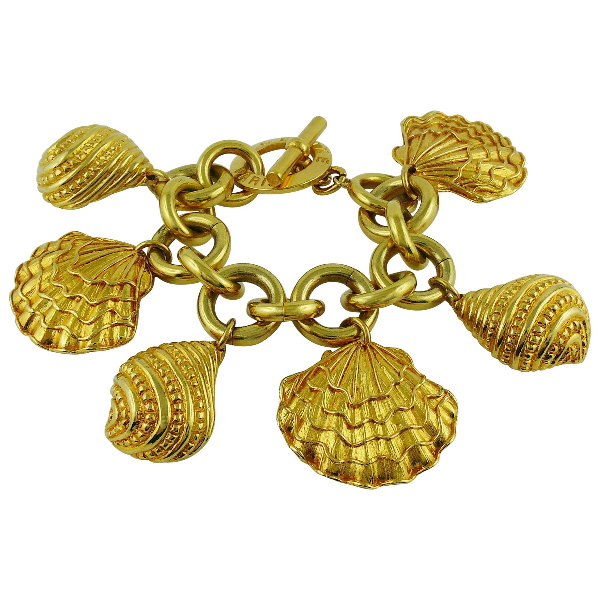 Celine Paris Vintage 1992 Gold Toned Sea Life Charms Bracelet