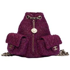 Chanel Aubergine Quilted Tweed Fabric Mini Backpack