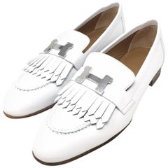 Hermes Paris Royal Loafer Shoes Calfskin Colour White Palladium-Plated H Buckle