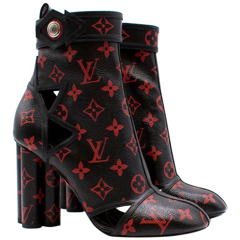 Louis Vuitton Black and Red Monogram Logomania Boots For Sale at
