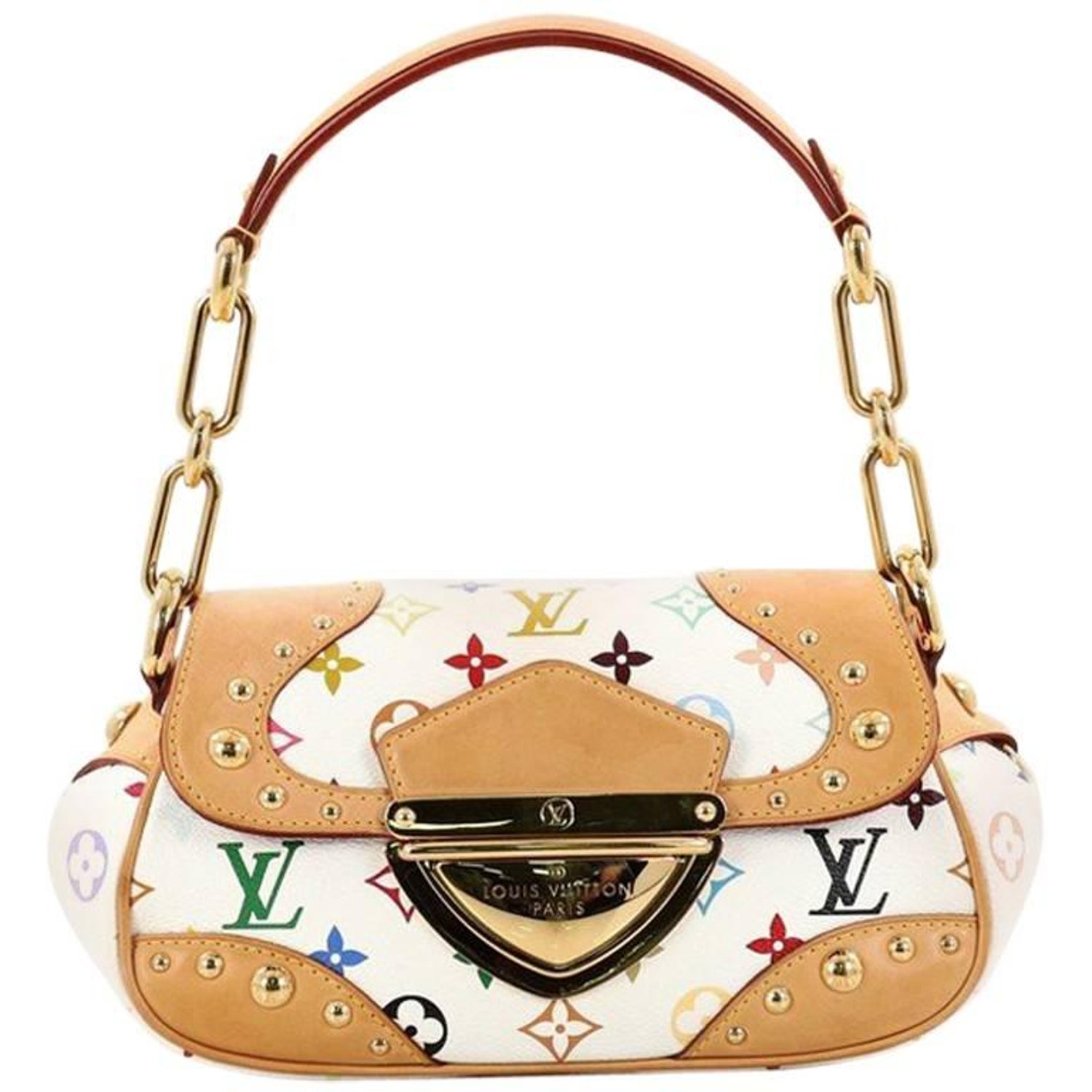 Louis Vuitton Monogram Multicolore Audra Leather Suede White Gold Handbag 89