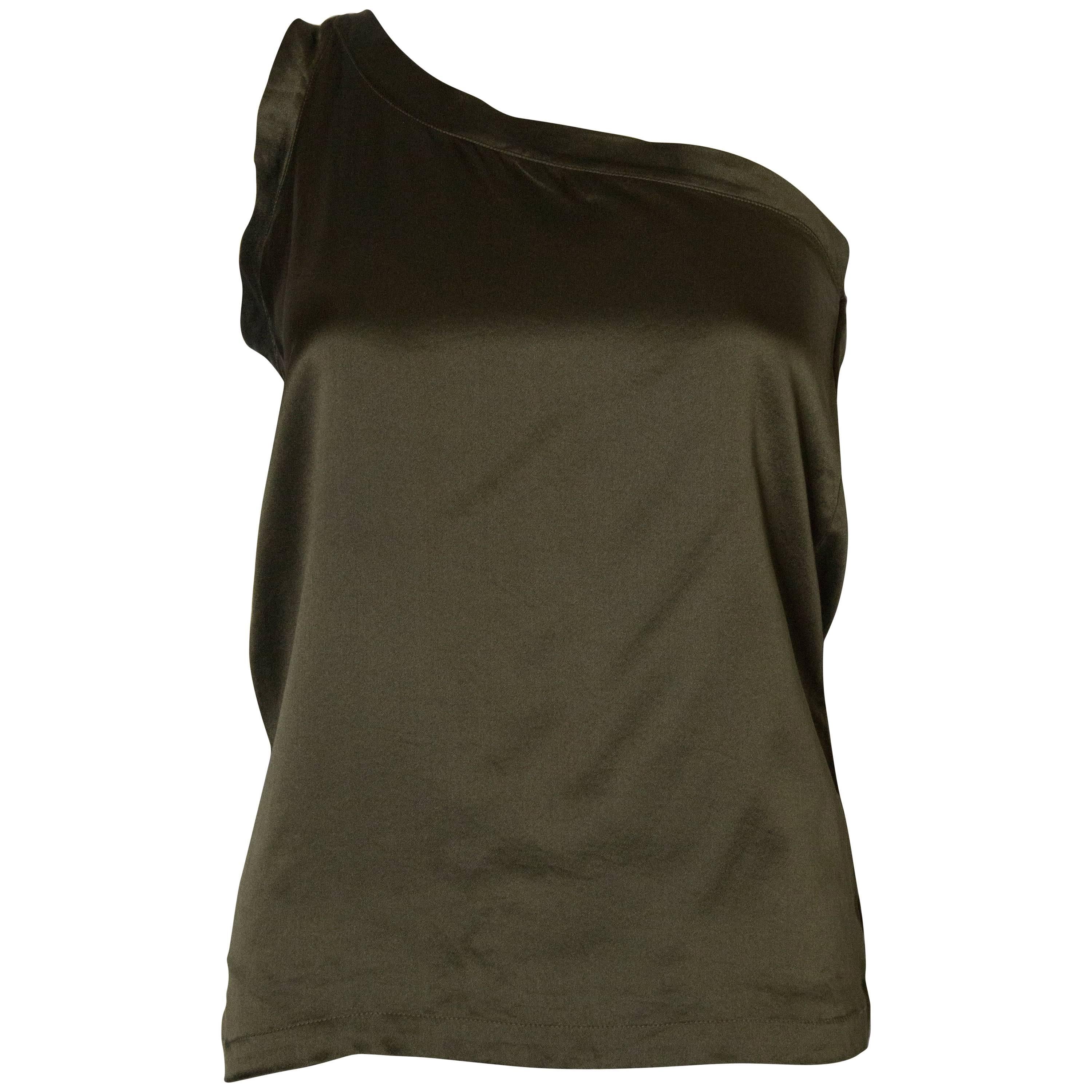 A Vintage 1990s olive green one shoulder silk top  by Yves Saint Laurent