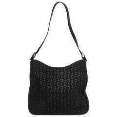  Celine Black Suede Embossed C Logo Shoulder Bag