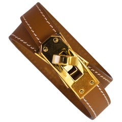 Hermes Tan Leather Kelly Double Tour Bracelet with Box