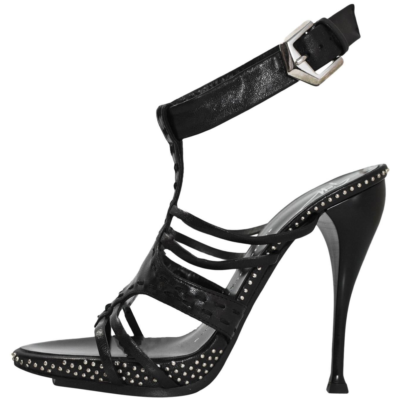 Giuseppe Zanotti Black Leather Studded Sandals Sz 36.5