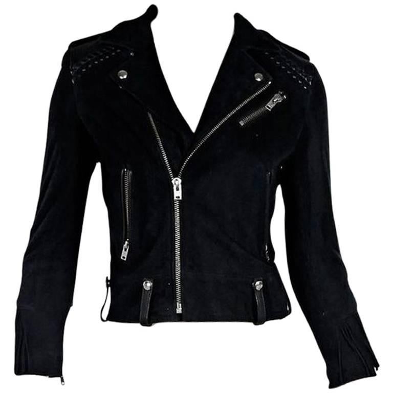 Black IRO Suede & Leather Fringed Jacket