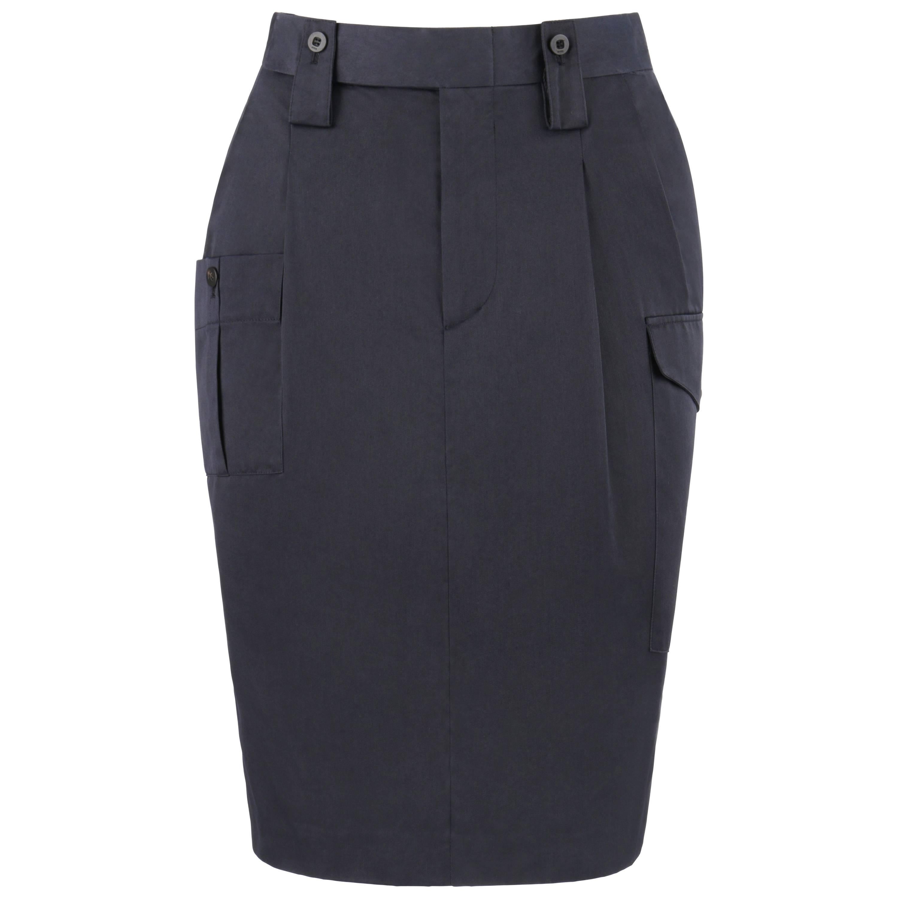 GUCCI S/S 2001 TOM FORD Navy Blue Silk Twill Cargo Pocket Pencil Skirt NWT  For Sale at 1stDibs | tom ford 2001