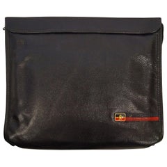 Used 1970s Roberta di Camerino Large Black Pebbled Leather Clutch with Ribbon Detail