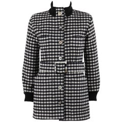 YVES SAINT LAURENT A/W 1992 YSL Black & White Wool Shepherd Check Belted Coat