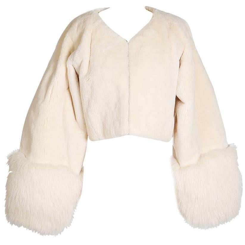 Vintage Cropped Fur Jacket in Cream