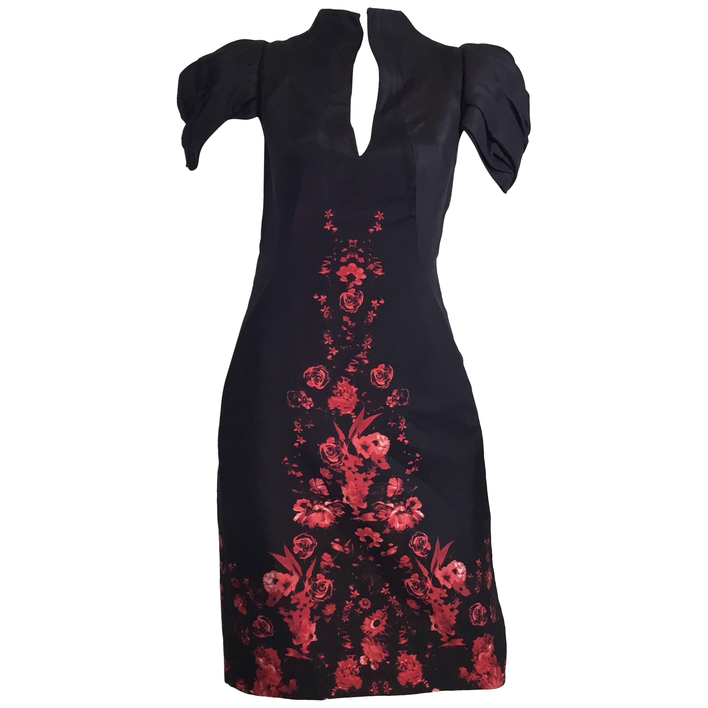 Alexander McQueen Silk Embroidered Knee-Length Wiggle Dress, Pre Fall 2009  For Sale