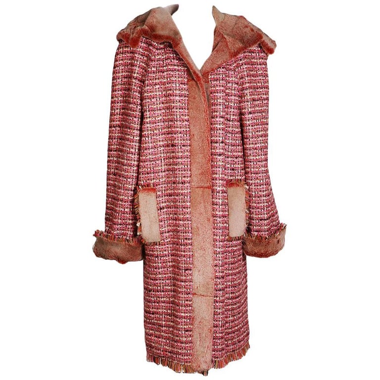 Chanel Pink Tweed and Fur Parka, Fall 2001 at 1stDibs