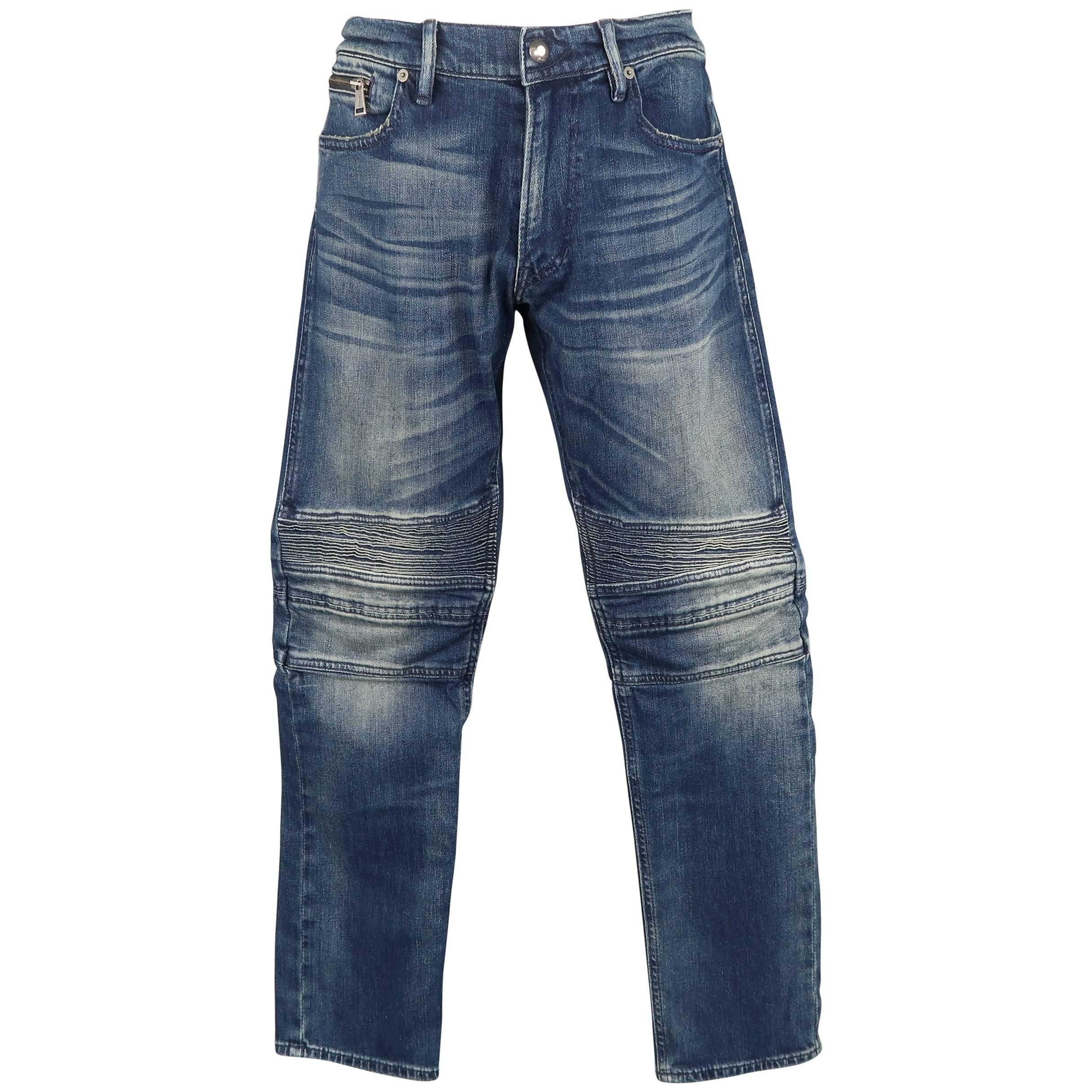 Men's RALPH LAUREN Size 32 Washed Denim Motorcycle Knee Pad Jeans