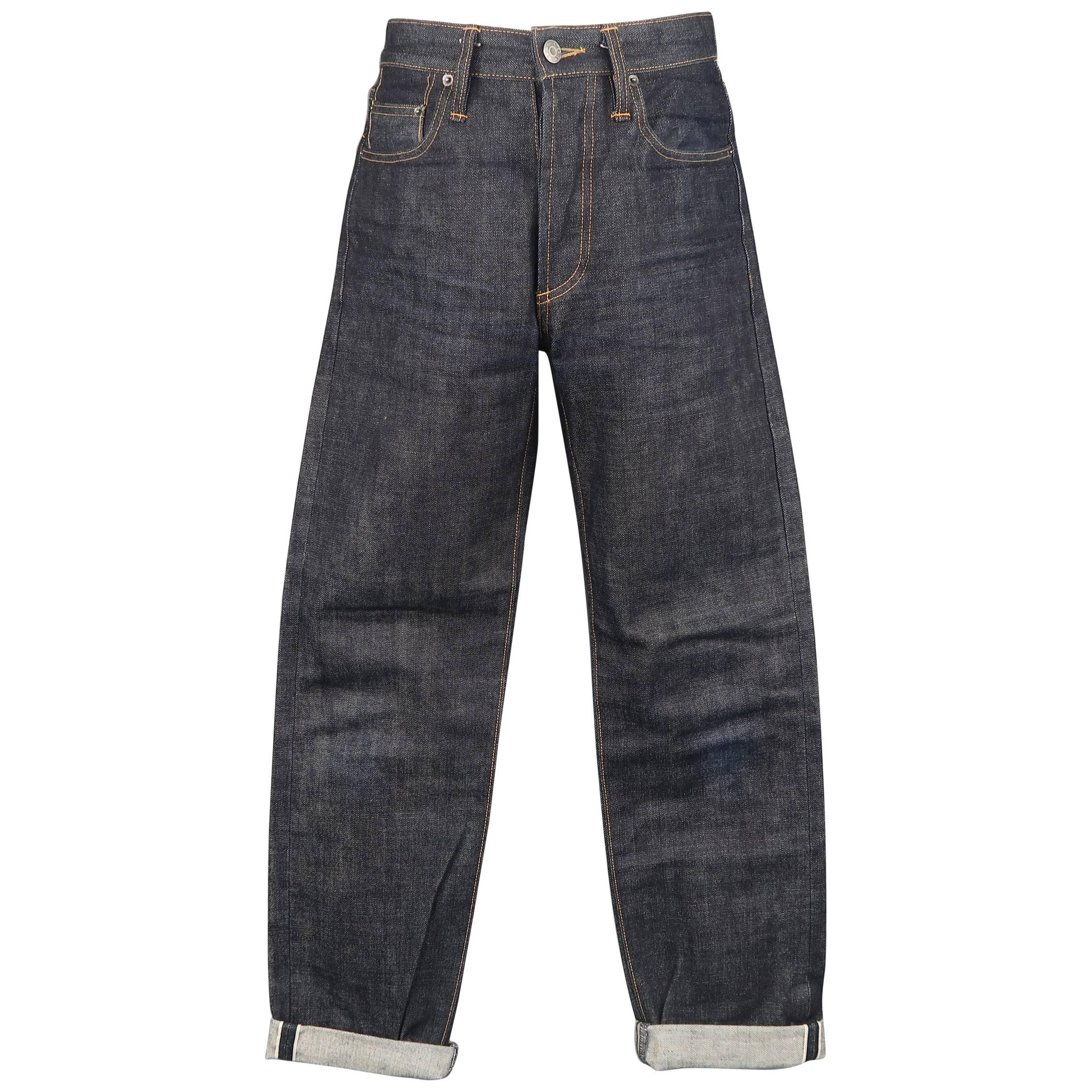 Men's 3SIXTEEN Size 30 Indigo Contrast Stitch Raw Selvedge Denim Jeans