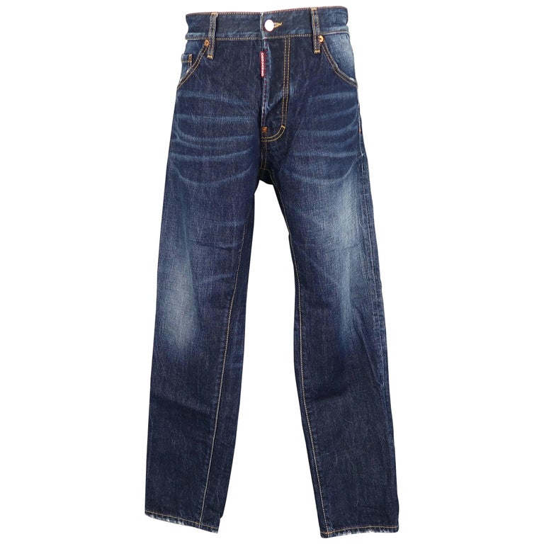 Men's DSQUARED2 Size 34 Indigo Washed Distressed Denim Jeans at 1stDibs ...