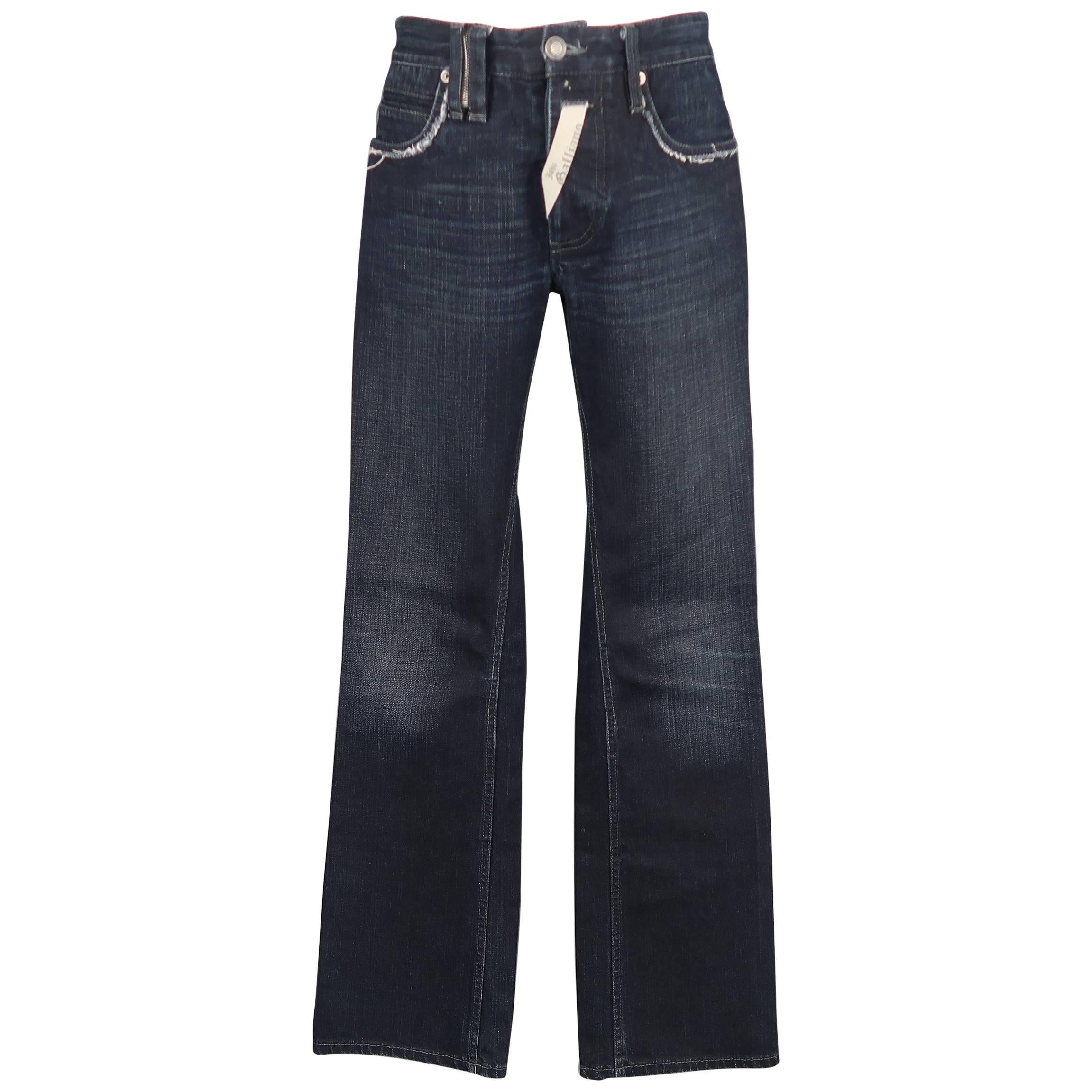 Men's JOHN GALLIANO Size 30 Navy Wash Distressed Denim Back Hoop Jeans