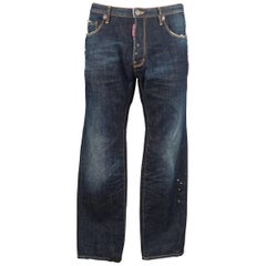 Men's DSQUARED2 Size 34 Dark Dirty Wash Denim Distressed Paint Splatter Jeans