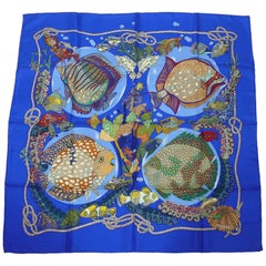 Hermes Vintage Silk Carre Scarf "Grands Fonds" by Annie Faivre 1992