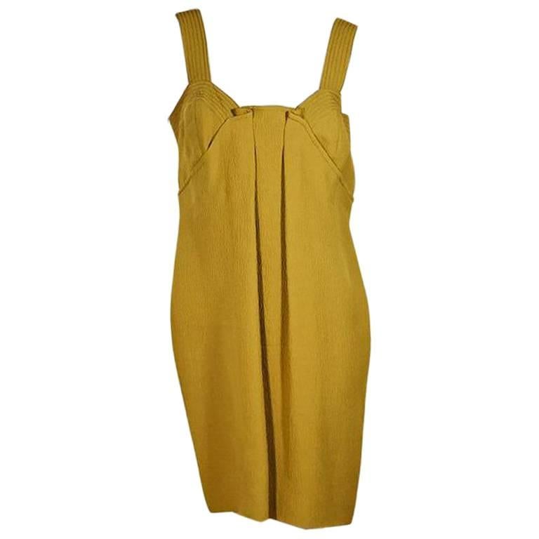 Mustard Yellow Oscar de la Renta Pleated Dress
