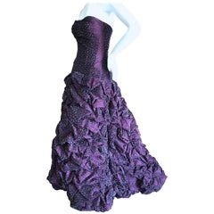 Michael Casey Couture Neiman Marcus '80's Purple Flocked Velvet Strapless Gown