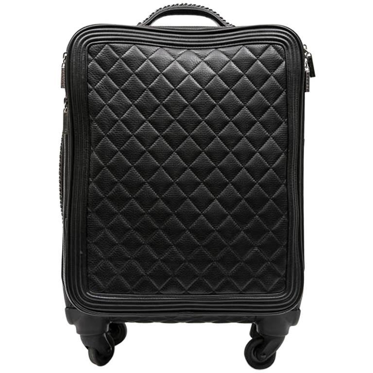 CHANEL Nylon Calfskin Quilted Timeless Luggage Bag Black 1278176