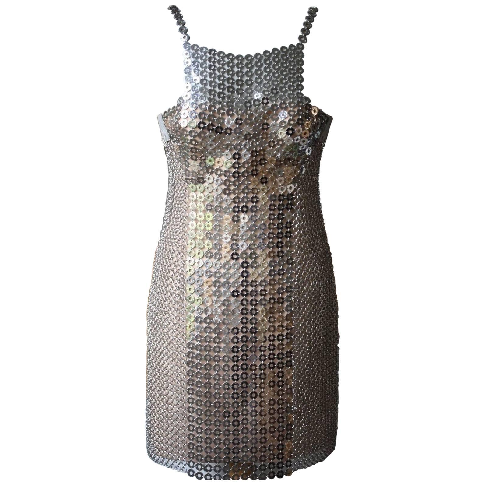 Versace Iconic Chain-Mail and Silk-Satin Mini Dress For Sale