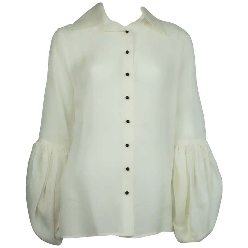 Monique Lhuillier Ivory Silk Organza Top For Sale at 1stDibs