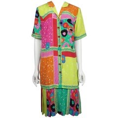 Louis Feraud - Robe droite en soie imprimée multicolore