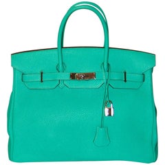 HERMES Birkin 35 Togo Blue Paon Silvertone