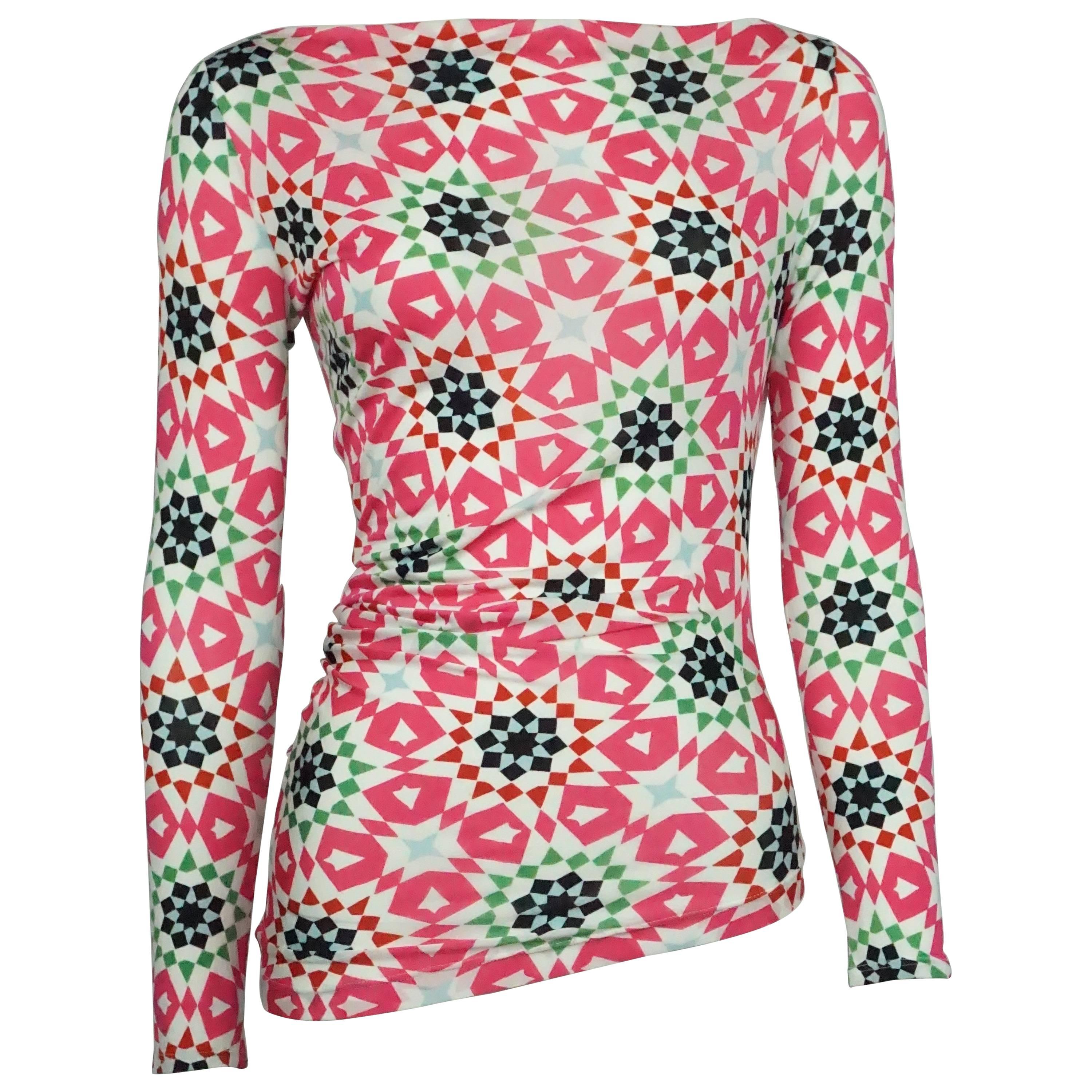Etro Pink Multi Rayon Long Sleeve Top  For Sale