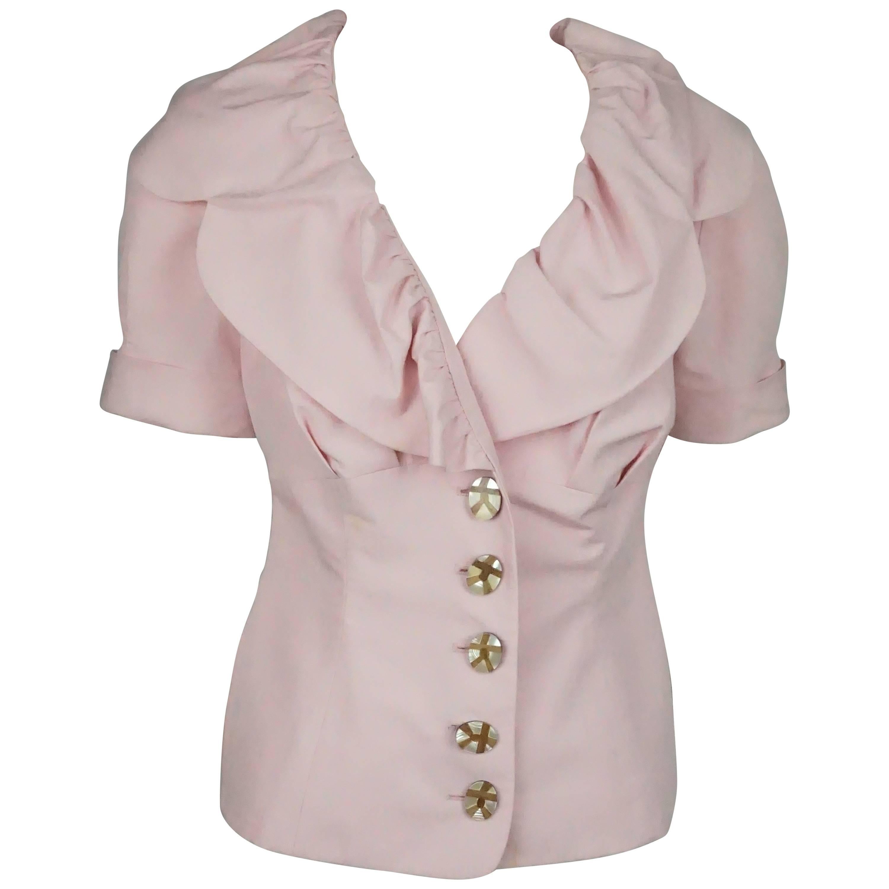 Salvatore Ferragamo Pink Cotton and Linen Blend Top S / S  For Sale