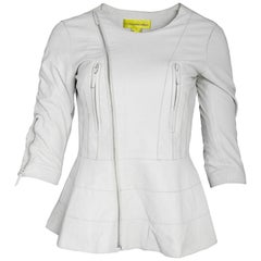 Catherine Malandrino White Leather Moto Jacket Sz 2