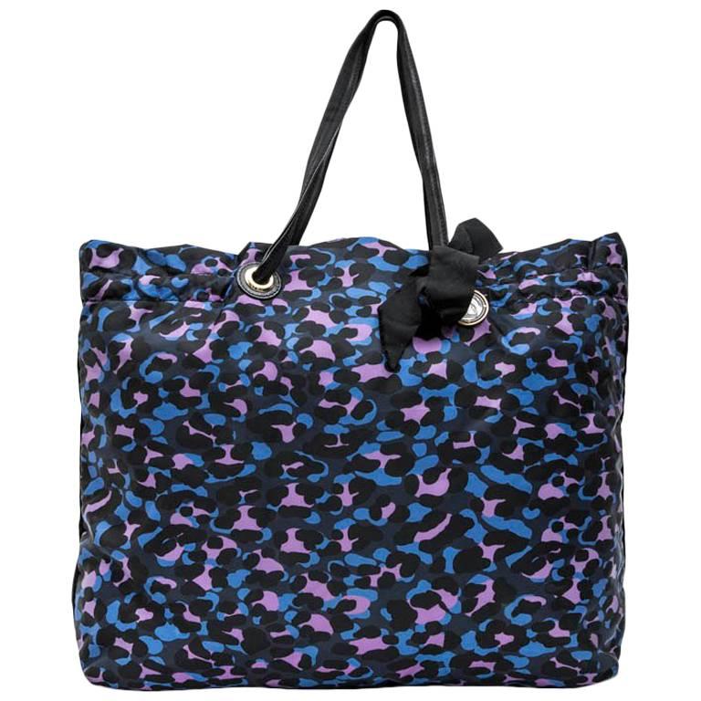 LANVIN Tote Bag in Blue, Purple, Black Printed Fabric For Sale